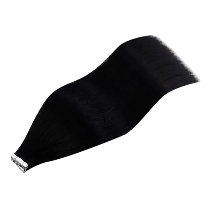 YoungSee Human Hair Tape in Extensions Black Tape in Hair Extensions Real Human Hair Jet Black 20pcs 50g Hair Extension Tape-in 18 Inch Silky Straight Remy Hair Extension for School