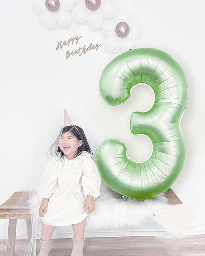 3 Balloon Numbers Birthday Decorations, 40In Sage-Green Balloons - Image 3