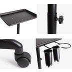 Aluminium Salon Instrument Tray, Height Adjustable Trolley Cart Tray Station on Wheels for Salon Tattoo Spa Beauty Service Holder Tool Storage (Black, With Accessory Caddy)