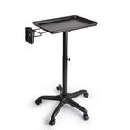 Aluminium Salon Instrument Tray, Height Adjustable Trolley Cart Tray Station on Wheels for Salon Tattoo Spa Beauty Service Holder Tool Storage (Black, With Accessory Caddy)