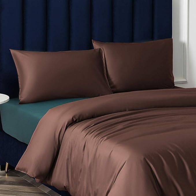 NTBAY Zippered Satin Pillow Cases for Hair and Skin, Luxury Queen Hidden Zipper Pillowcases Set of 2, 20x30 Inches, Dark Brown
