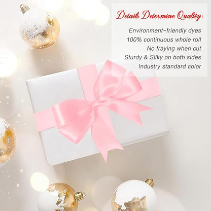 Pink Ribbon for Gift Wrapping 1 in 25 Yards Light Pink Satin Ribbon for Bouquet - Image 4