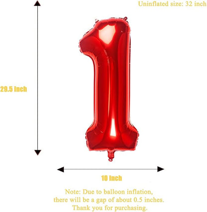 32 Inch Red Number 1 Balloons Foil Ballon Digital Birthday Party Decoration - Image 4