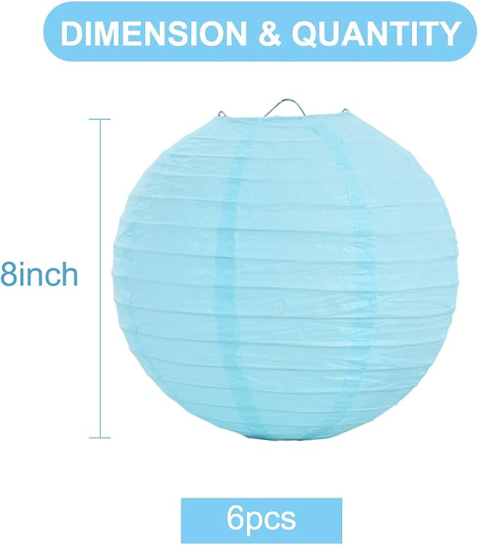 BEISHIDA 8 Inch Blue Paper Lanterns 6 Packs Hanging Round Chinese Lantern | - Image 2