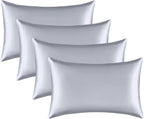 Satin Silk Pillowcase for Hair and Skin, Black Pillow Cases Standard Size Set of 4 Pack Super Soft Pillow Case with Zipper Closure (Silver, King (4 Pack))