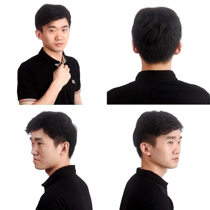 H&Bwig Men Short Toppers Hairpiece Hair Extensions (Natural Black) for Covering White Loss Hair Toupee