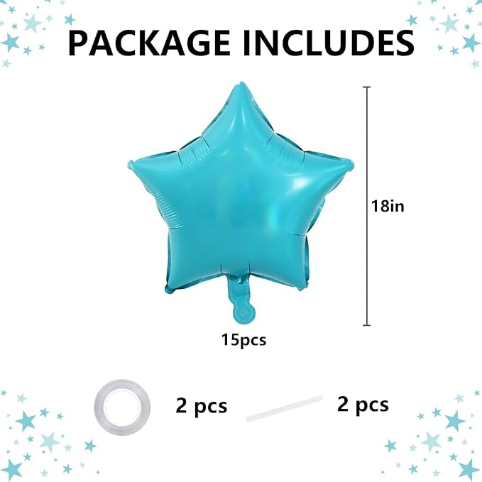 TONIFUL 15Pcs Star Shaped Balloons 18Inch Iridescent Teal Blue Foil Balloon | - Image 2