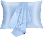 Silk Pillowcase for Hair and Skin 2 Pack 100% Mulberry Silk Bed Pillowcase Hypoallergenic Soft Breathable Both Sides Silk Pillow Case with Hidden Zipper, Pillow Cases (Queen, Blue)