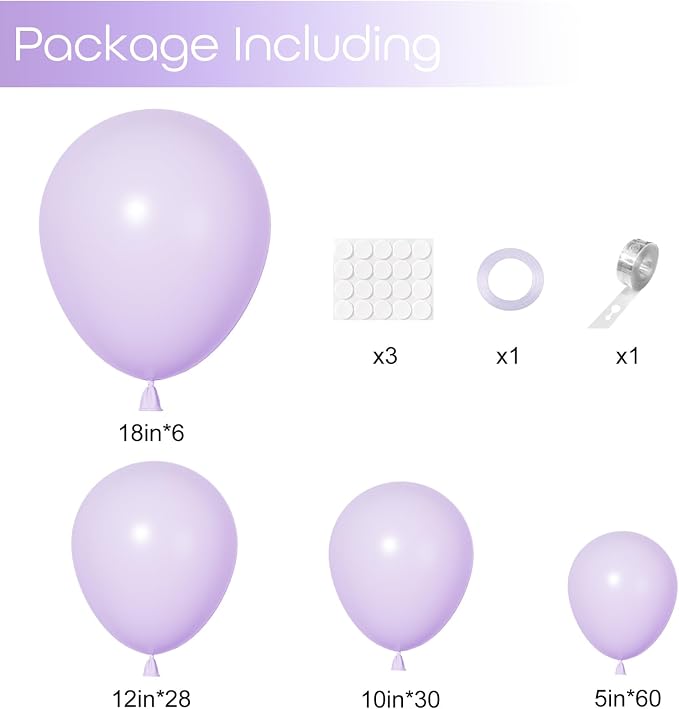 Ouddy Party 129Pcs Pastel Purple Balloons Different Sizes 18 12 10 5Inch - Image 2