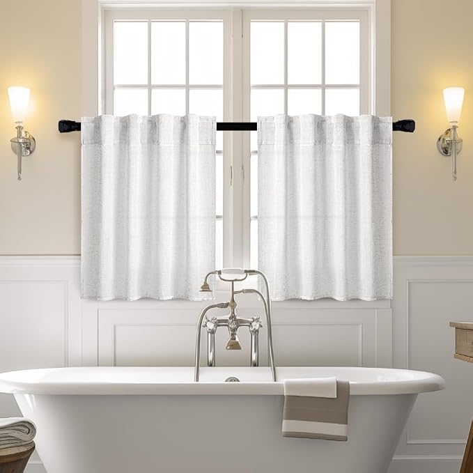 MIULEE Bleached Linen Kitchen Curtains 36 Inch Length 2 Panels Farmhouse | - Image 2
