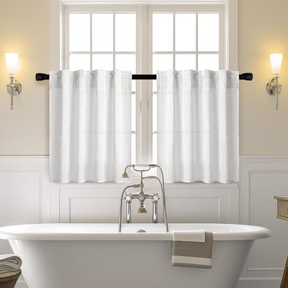 MIULEE Bleached Linen Kitchen Curtains 36 Inch Length 2 Panels Farmhouse | - Image 2