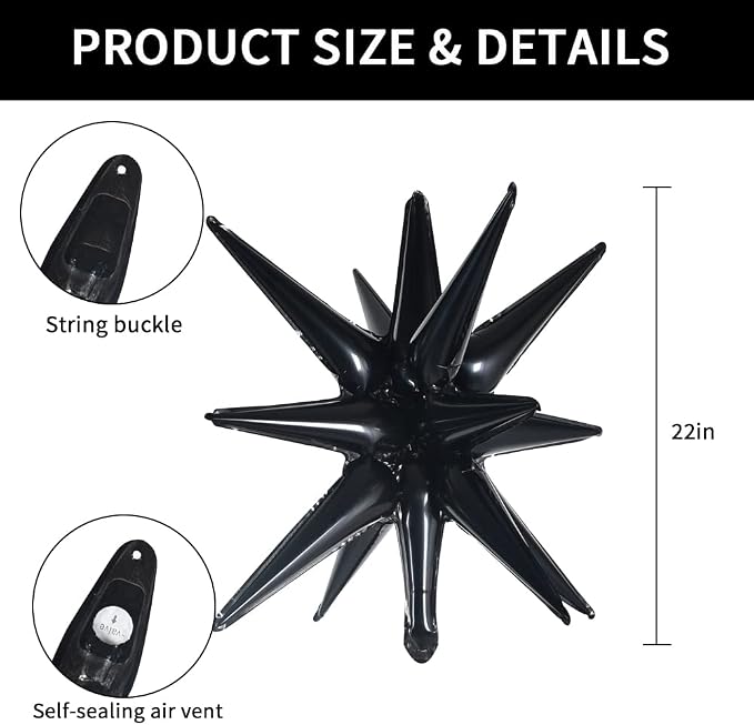 TONIFUL 4 Pcs Explosion Star Balloons Black Foil Balloon Party Decorations | 22 - Image 2