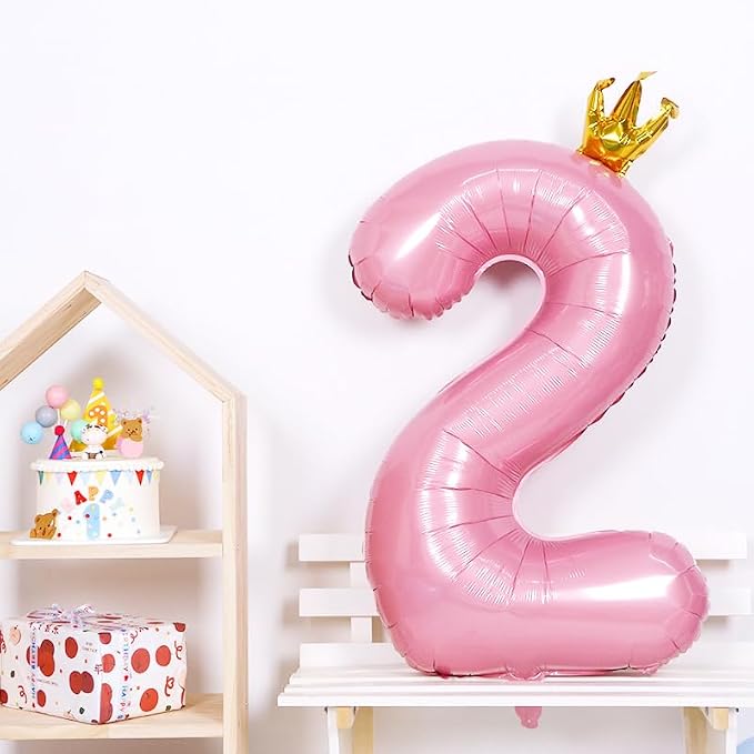 40 Inch Crown Pink Number 2 Balloon, Big Conjoined Light Pink Foil Mylar Helium - Image 5