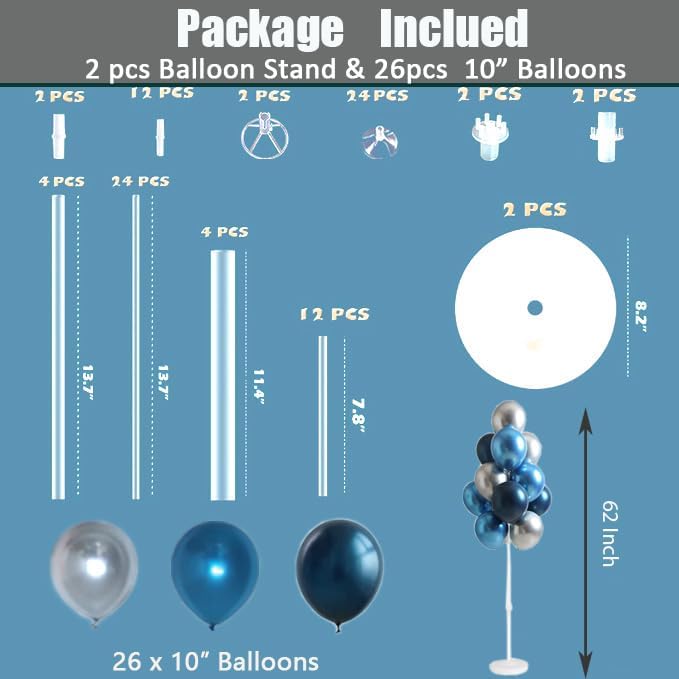 Leesoot 2 Sets 62inch Blue Silver Floor Balloon Column Kit Stand - Image 2