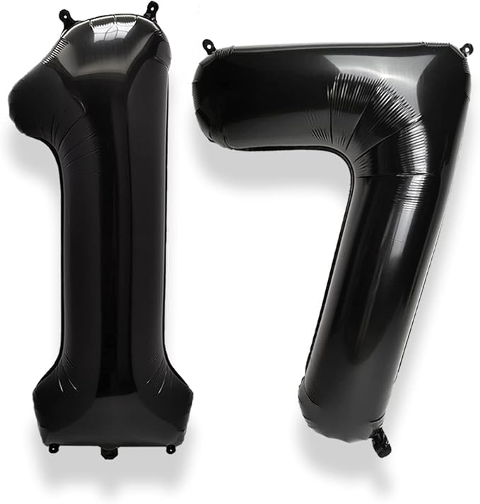 AULE 40 Inch Black Number Balloon 17 Foil 0-9 Birthday Big Numbers | Birthday by AULE