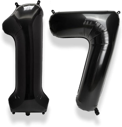 AULE 40 Inch Black Number Balloon 17 Foil 0-9 Birthday Big Numbers | Birthday by AULE