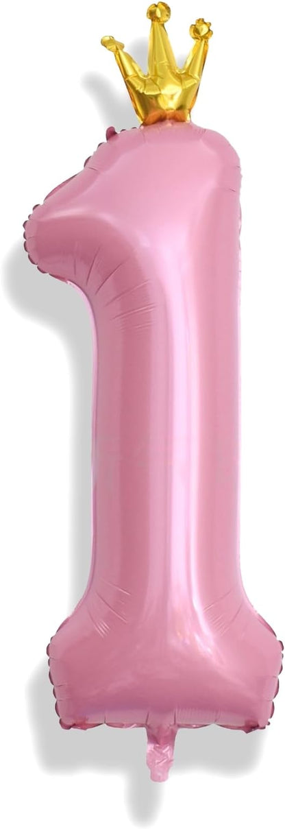 Crown Pink Number 1 Balloon for Girls 1st Birthday Party, 40 Inch Large Number by Isndare