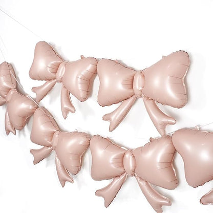 6 Pieces Pink Bow Balloons, Macaron Pink Matte Metallic Bow Foil Balloons by PartyEra