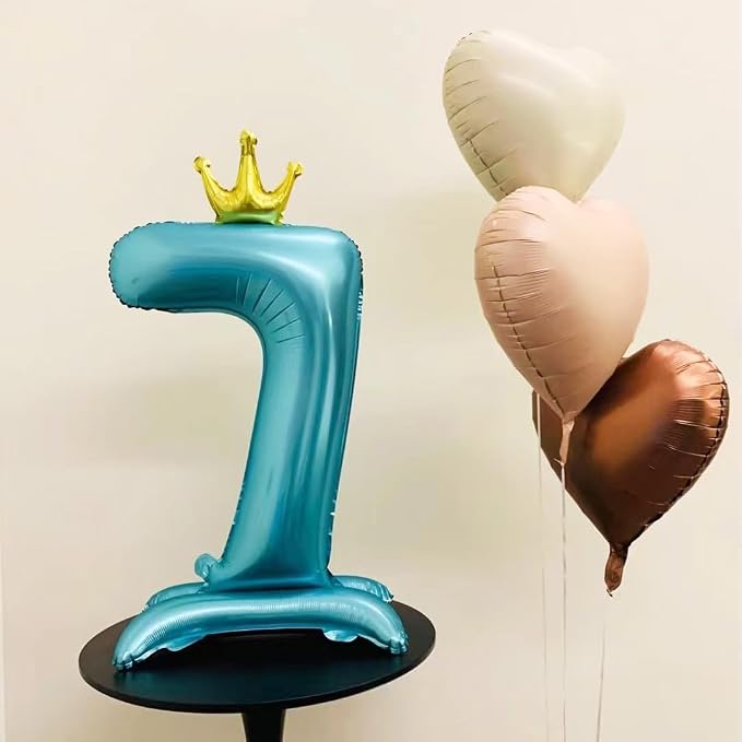 Blue Crown Number 7 Foil Balloon Standing Blue digital 7 Foil Balloon | - Image 5