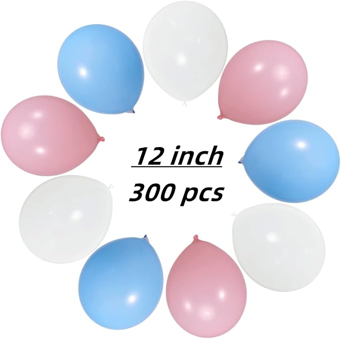 300 Pack White Pink and Blue Balloons 100 of each of the 3 colors 12 inch White - Image 2