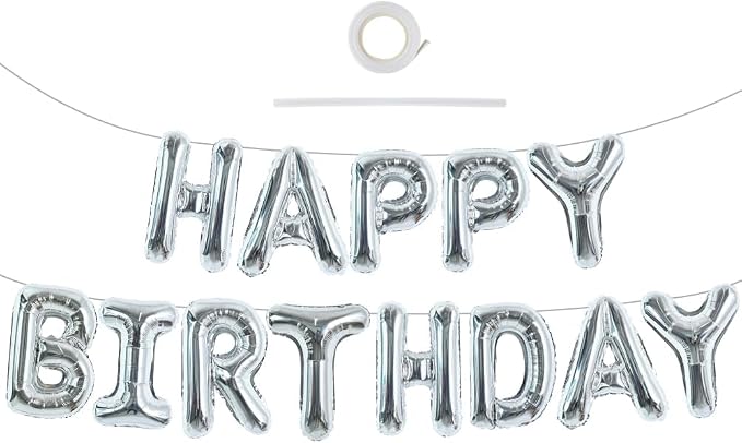 TONIFUL Silver Happy Birthday Balloons Banner Decorations by TONIFUL