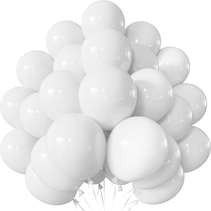 White Balloons, 12 Inch White Latex Balloon by Adeyoo