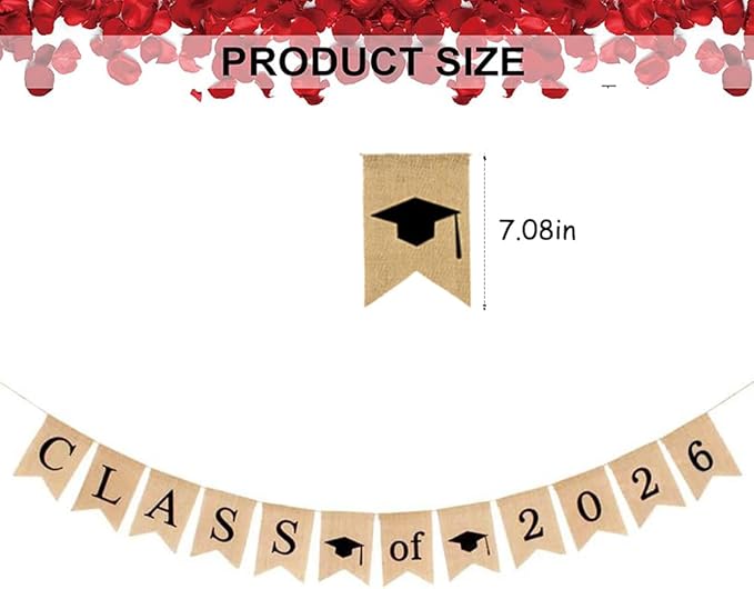 Burlap Class of 2026 Graduation Banner Decorations Congratulations Banners | No - Image 5