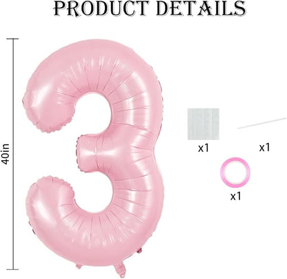 TONIFUL 40 Inch Pastel Pink Number 3 Balloons Large Foil 3rd Birthday Decor | - Image 2