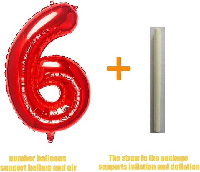 32 Inch Red Number 6 Balloons Foil Ballon Digital Birthday Party Decoration - Image 3