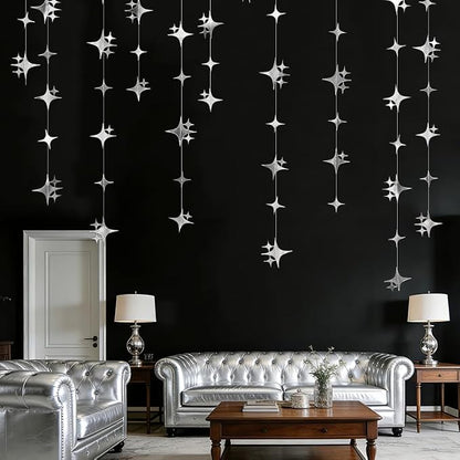Glitter Silver Four-Angle Star Paper Garland Banner Décor 40 Feet Twinkle - Image 4