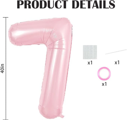 TONIFUL 40 Inch Pastel Pink Number 7 Balloons Large Foil 7th Birthday Decor | - Image 2