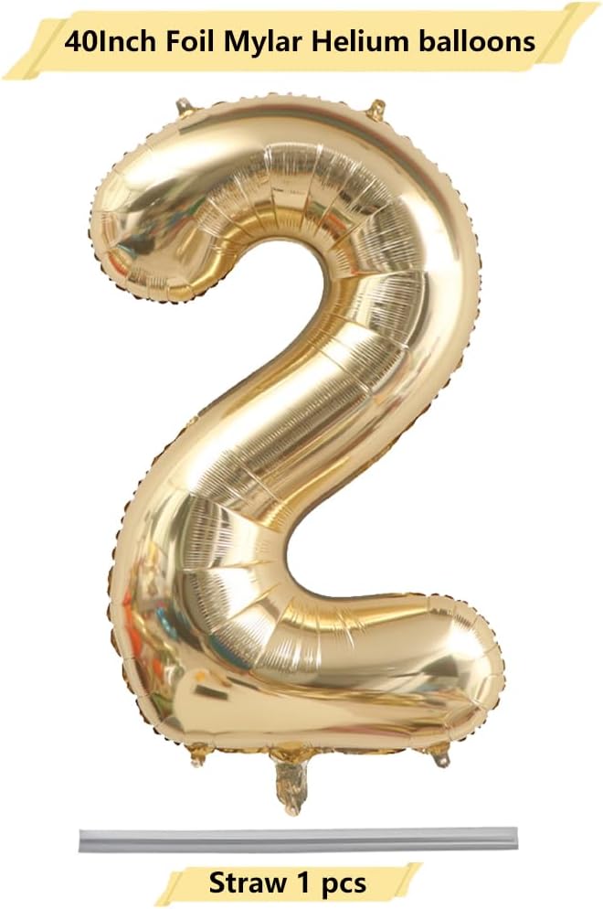 40 Inch Light Gold 2 Number Balloons | Girls Boys 2nd Birthday Giant Balloon - Image 2