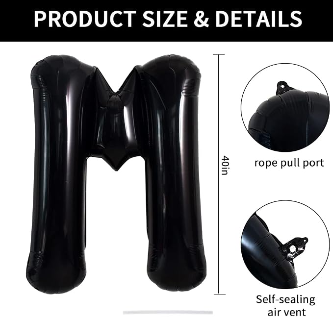 TONIFUL 40 Inch Large Black M Letter Balloon - Image 2