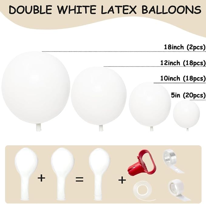 White Balloon Arch Garland Kit Double Stuffed White Balloons Different Sizes - Image 3