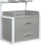 Suspended Salon Station for Hair Stylist, Wall Mounted Styling Salon Station Storage Cabinet w/2*Drawers &Hair Dryer Stand,Floating Nightstand Stylist Storage Cabinet for Home (Gray+ Silver)