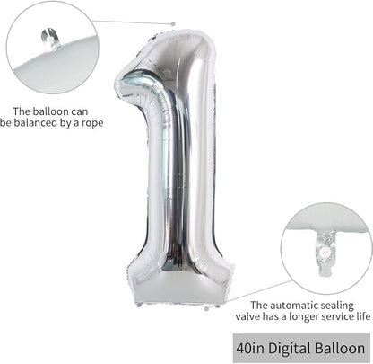 TONIFUL 40 Inch Silver Number 1 Balloon Large Foil 1st Birthday Decorations | - Image 2