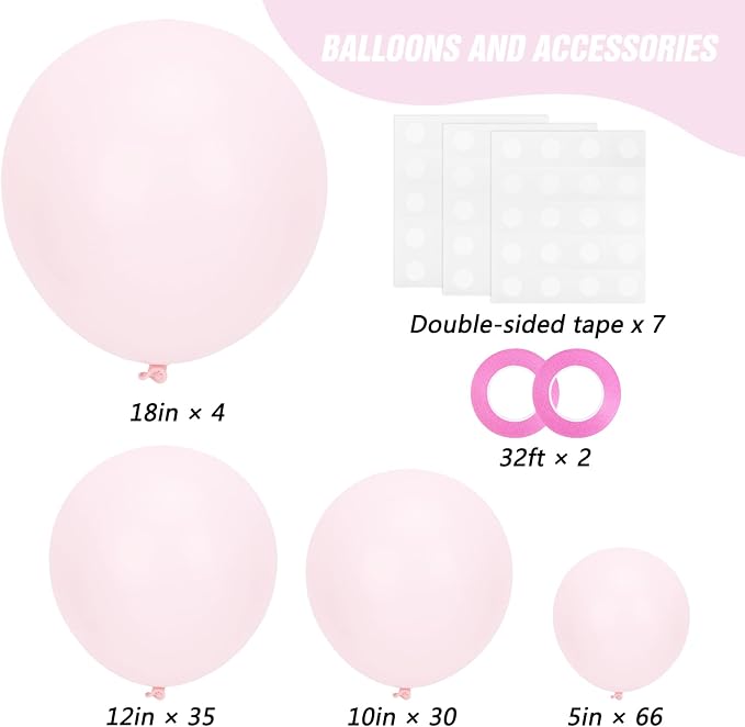 RUBFAC 135pcs Pale Pink Balloons Different Sizes Pack of 18 12 10 5 Inch - Image 2