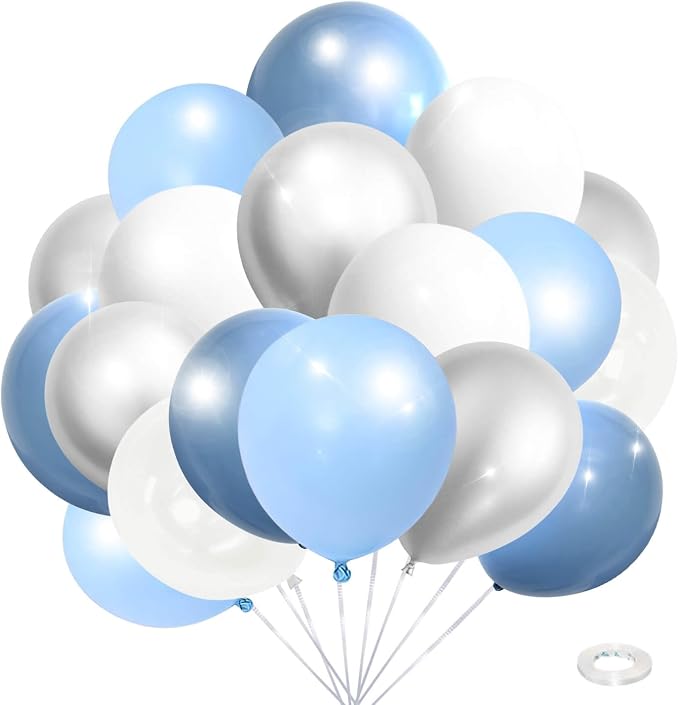 Dusty Blue and White Silver Balloons by Kiwayo