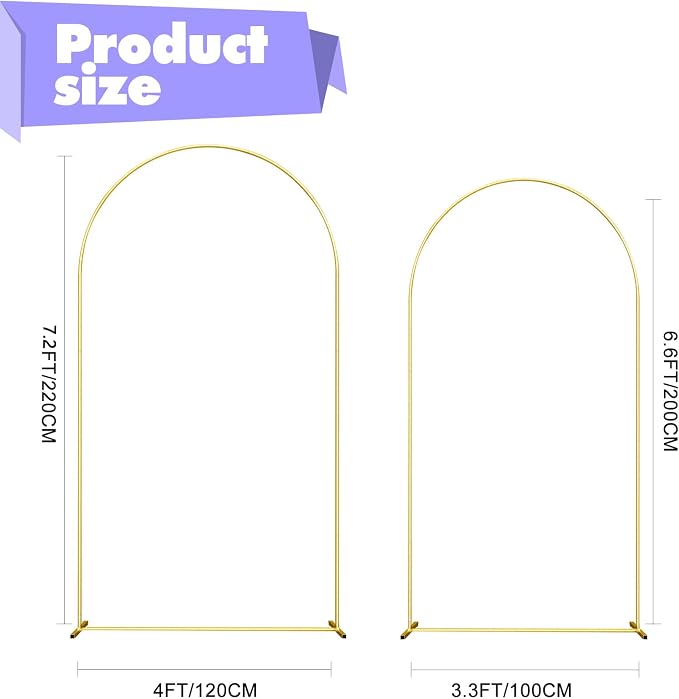 Wedding Arch Backdrop Stand Set of 2 Aluminum Gold Arched Frame - Image 3