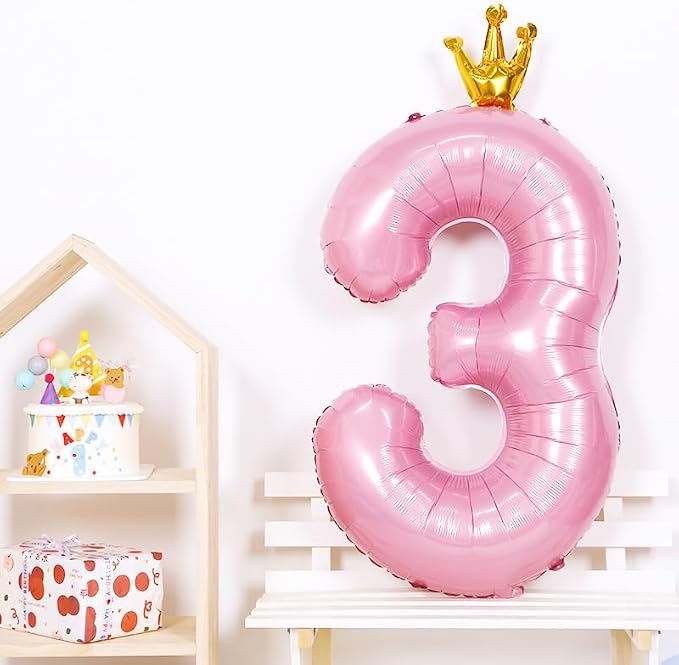 40 Inch Crown Pink Number 3 Balloon, Big Conjoined Light Pink Foil Mylar Helium - Image 9