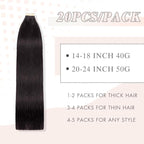 Tape in Hair Extensions Real Human Hair 24 Inch Natural Black Double Sided Tape for Skin Weft Hair Extension Invisible Tape in Hair Extensions Straight Remy Human Hair for Women 20pcs(1B#,24 Inch)