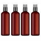 Empty Amber Color Hair Root Comb Applicator Bottle with Comb Cap for applying Hair Oil, Shampoo & Hair Dye, Refillable, Leak Proof, Reusable Multipurpose Use - 100 ml Pack of 4