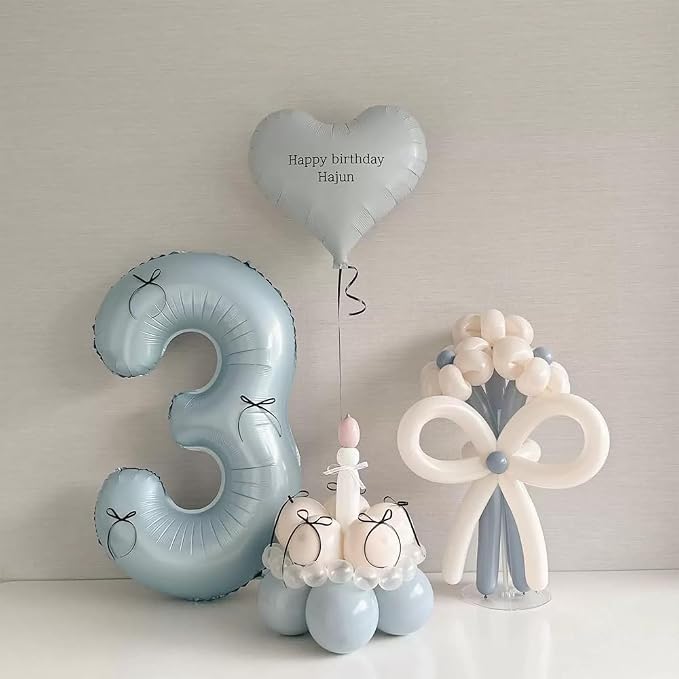 40 Inch Matte Blue 3 Number Balloons Light Blue Number 3 Foil Balloon Mylar - Image 3