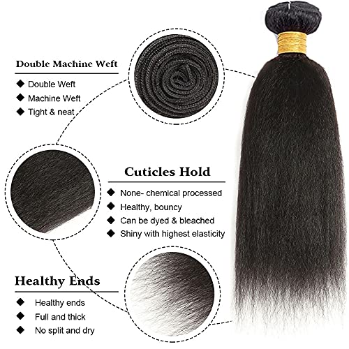 Yaki Straight Bundles Color 1B Kinky Straight Human Hair Bundle Niegmeag Brazilian Virgin Remy Hair 3 Bundles 26 28 30 Inch Double Weft Soft and Silky Natural Black Yaki Bundle 150g