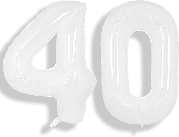 SUWEN 40 Inch White Large 40 Balloon Number Big Foil Helium Numbers 0-9 | Giant by SUWEN