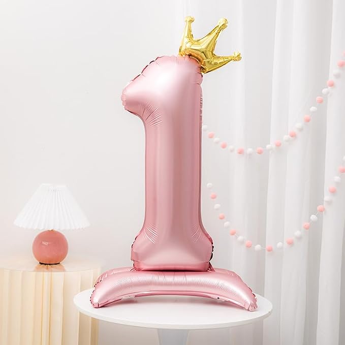 Pink Crown Number 1 Balloon Standing Pink Princess digital 1 Foil Balloon | - Image 5