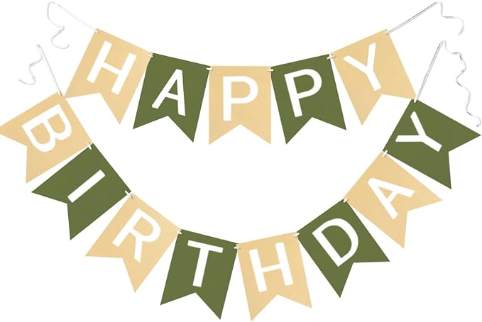 Letjolt Brown Green Happy Birthday Banner Greenery Theme 13pcs | Party Supplies by Letjolt