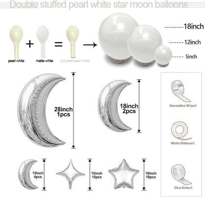 White Balloons Arch Double Stuffed Pearl White Star Moon Balloon Garland - Image 3