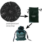 VEYRNEIC Hair Satin Bonnet for Sleeping Shower Caps Silk Chemo Caps with Wide Elastic Band Night Sleep Cap Bonnets for Black Women Braids with Satin Storage Bag (Black)