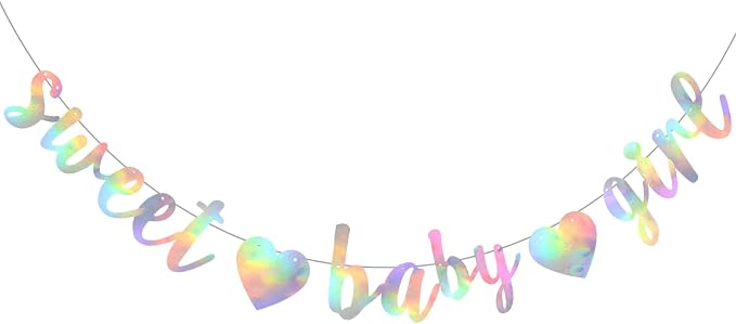BEISHIDA Pre-Strung Iridescent Girl Baby Banner Baby Shower Decor | NO DIY by Beishida